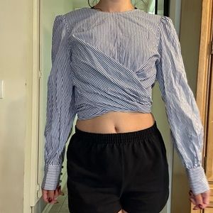ZARA striped criss cross striped open back long sleeve top size S